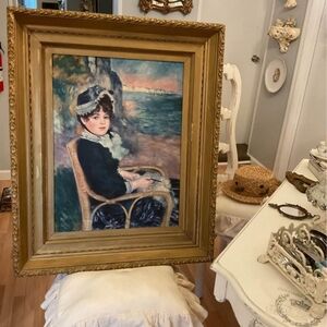 33" Frame RENOIR By the seashore Beautifull Franed Vtg Print On Board